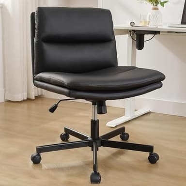 UEV Chaise de Bureau sans Accoudoirs, Fauteuil Bureau avec Assise Elargir, Fauteuil Pivotant avec roulettes Universelles, Mode Inclinable, Hauteur Réglable (Noir)
