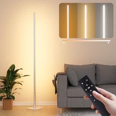 Fortand Lampadaire LED sur Pied Salon, Dimmable LED Lampe sur Pied avec Télécommande Réglables Continu Luminosité & Couleurs 2700K-6500K, Lampadaire D'Angle Moderne Lampe Lecture pour Chambre, 147CM