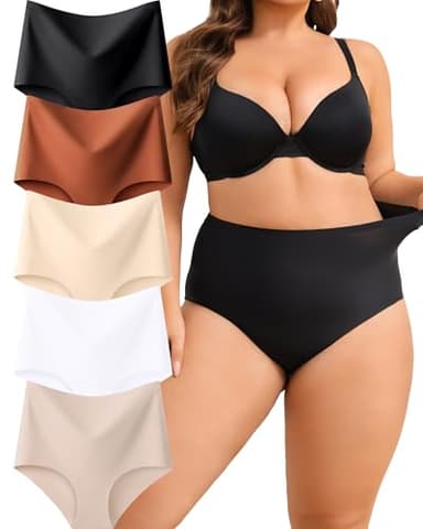 ALL OF SHE Lot de 5 Culotte Femme sans Couture Taille Haute Slip sous-vêtements Seamless Gainante Underwear High Waisted Soft Panties Multipack XS-2XL