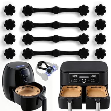 SKYYUE Aimant Silicone Air Fryer, 12 PCS Boucle Magnétique en Silicone pour Friteuse à Air, Universels Accessoires Aimant Air Fryer pour Sécurise Papier Sulfurisé Jetable et Empêche de Brûler (Noir)