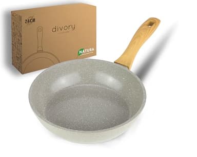 DIVORY Poêle céramique 24cm - Poêle avec revêtement céramique, induction, sans PFAS & PTFE, poêle à frire moyenne, va au four & passe au lave-vaisselle (Natura, 24 cm)