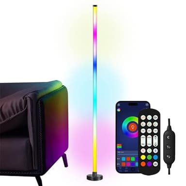 Lampe sur pied moderne à LED – Lampe d'angle intelligente à LED, lampe Wifi cool | Lampadaire d'angle Led intelligent avec application et télécommande, éclairage d'ambiance multicolore changeant de 18