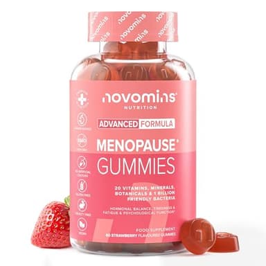 Menopause Gommes - Pour les Symptômes de la Perimenopause, Menopause et de la Post-Ménopause - Sauge, Maca, Ashwagandha & Probiotiques - 60 Gummies Menopause Sans Hormone - Sans Gluten - Novomins