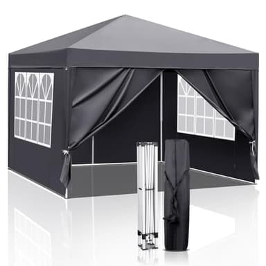 HOBBYZOO Tonnelle Pliante 3x3 m, Imperméable & Résistante,UV 50+ – Tissu Oxford 420D, avec 4 Parois latérales,Réglable en Hauteur,pour Jardin, Camping & Événements, Gris foncé