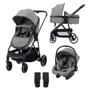 Bebeconfort Breeze Trio, Poussette 3 en 1 Avec Siège Auto, 0-22 kg (0-4 ans), Poussette Compacte et Réversible, Poussette Trio, Siège Auto i-Size, Pliage Compact, Panier Spacieux, Mineral Grey