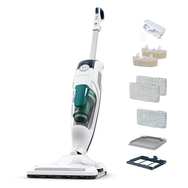 Rowenta Nettoyeur vapeur 2-en-1, Aspire et lave simultanément, Elimine 99,9 des bactéries, Pour tous les sols, Sans détergent, Diffuseur d’huiles essentielles, Clean et Steam Revolution RY7757WH