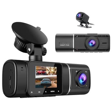 Volam Dashcam Voiture Avant Arrière Intérieur, 1080P Caméra Embarquée Voiture avec Mode Stationnement, Dash Cam avec G-Capteur, Vision Nocturne, Enregistrement en Boucle
