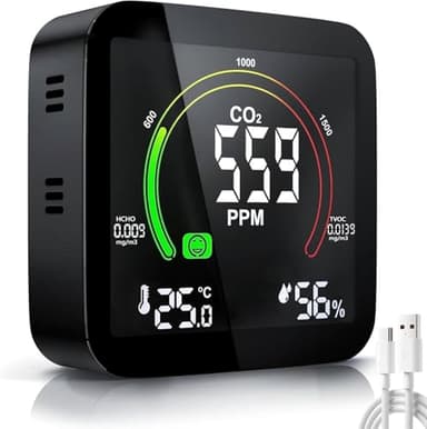 Detecteur de Fumée Connecté Moniteur Qualité Détecteur CO2 5 en 1, Sicomne Détecteur de CO2 Alarme Incendie Co2 Detecteur Gaz Alarme Connectée Moniteur de Dioxyde de Carbone CO2 Monitor Sicomne1 Gray