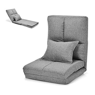 COSTWAY Chauffeuse 1 Place Adulte，Fauteuil Relax de Sol avec Oreiller, Chaise de Sol Pliable avec Dossier Réglable sur 5 Niveaux, Canapé Paresseux pour Lecture, Méditation, Charge 100KG (Gris)