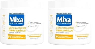 Mixa - Crème Niacinamide Correction Éclat - Crème Hydratante Anti-Taches au Beurre de Karité, à la Niacinamide et à la Vitamine C - Adaptée au Visage, Corps et Mains - Hypoallergénique - 400ml