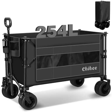 Chihee Chariot de Jardin Pliable Chariot Utilitaire pour l'extérieur,Chariot de Plage Pliant Capacité 254L,Chariot portatif Robuste Roues Tout Terrain Poche latérale surdimensionnée 2 Porte-Boissons