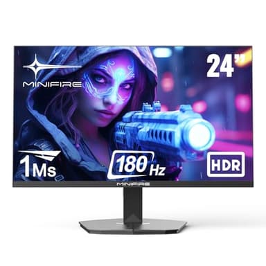 Minifire 24 inch Gaming PC Screen, 180Hz, 1ms, AdaptiveSync, IPS Monitor, FHD, 110% sRGB, 2xHDMI/1xDP Ports, BluelightShield, Ultra-Thin Bezel, Adjustable Tilt (MFG24F4 HDMI Cable Included)
