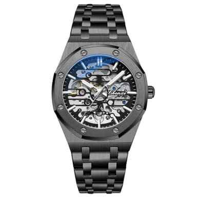 RORIOS Montre Homme Mécanique Automatique Lumineuses Montres avec Bracelet en Acier Inoxydable Décontracté Squelette
