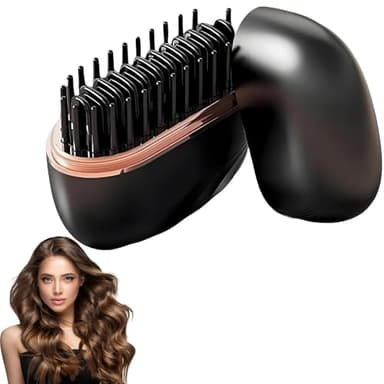 Mini Brosse Chauffante, Brosse Coiffante, Peigne Chauffant, Mini Lisseur Sans Fil, Lisseur De Voyage, Appareils Et Outils De Coiffure, Pour Cheveux Lisses & Boucles (Noir)