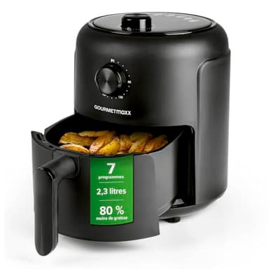 GOURMETmaxx Air Fryer de 2,3L | Friteuse à air chaud avec minuterie & écran tactile | 8 fonctions & 7 programmes | Frire à économie d'énergie & presque sans huile dans ce mini-four - 1000 W [Noir]