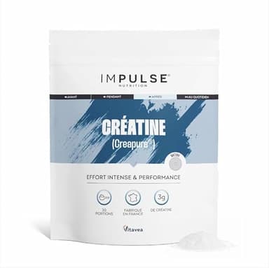 Impulse Nutrition - Créatine Monohydrate Creapure® 3 g Ultra Pure - Force, Endurance & Récupération - Complément Alimentaire Performance & Énergie - Creatine Monohydrate - 102 g - Fabriqué en France
