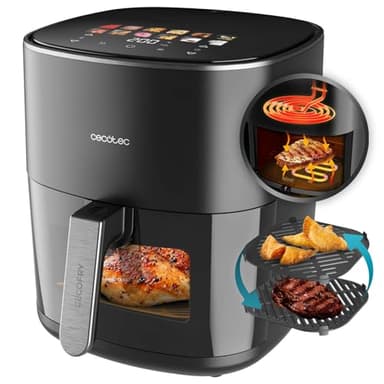 Cecotec Air Fryer Cecofry&Grill Duoheat 6500. Friteuse à Air sans Huile 6,5L, Grill, Plancha, Résistance Double, 2200W, Cuisson Uniforme, Idéale pour Viandes et Pizzas