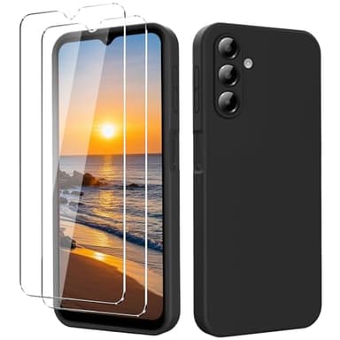 YXKJ - Coque pour Samsung Galaxy A26 5G, avec 2 Verre trempé Protection écran, Housse de Protection en Silicone Souple, Etui Toucher de Peau Fin et Liquide - Noir