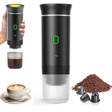 VHV Machine à Café Portable de Voyage,Chauffage Rapide 3 En 1 Cafetiere Portable 12V, Auto-Chauffage de 4 à 6 Minutes, Grandes Capsules, Café Moulu, Pour Le Camping, Bureau, Maison, Voiture (Noir)