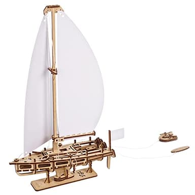 UGEARS Ocean Beaty Yacht Puzzle en Bois 3D - Kit de Modèle Mécanique en Bois à Construire - Jouet de Bateau Puzzle DIY avec Voiles en Papier - Jeu de Construction Casse-tête pour Adultes