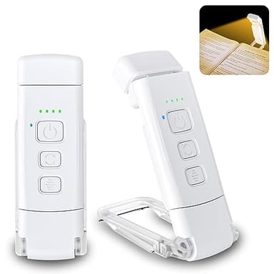 Alyvisun Lumière de lecture, 3 Modes de Couleur & 5 Niveaux de Luminosité Réglables, [Fonction Minuterie & Rechargeable via USB] Lampe à Pince pour Livres au Lit, Autonomie de 80 Heures (blanc)