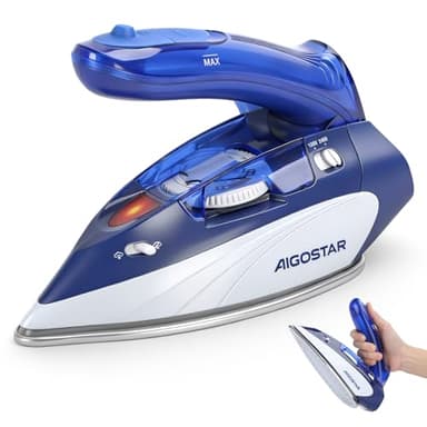 Aigostar Fer à Repasser à Vapeur de Voyage, Poignée Pliable, Semelle en Acier Inoxydable, Double Tension 120V-240V, 1100W, Sélecteur de Température