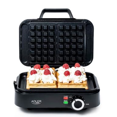 ADLER EUROPE Mini Gaufrier 2000W – Gaufrier Compact avec Revêtement Antiadhésif – Température Réglable – Gauffre Prépare 2 Grandes Gaufres – Design – Gauffrier Haute Performance