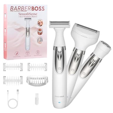 BarberBoss Rasoir électrique pour femme, portable 3 en 1 pour femme, rasoir corps, bikini et visage, rasoir sans fil, épilation visage, rechargeable par USB, QR-8003