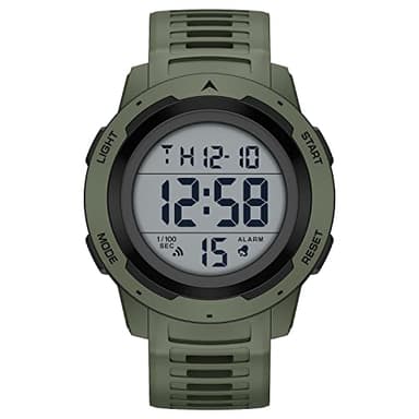 GOLDEN HOUR Montre de Sport numérique étanche pour Homme - Grand écran Facile à Lire - Style Militaire avec Bracelet en Caoutchouc - Vert