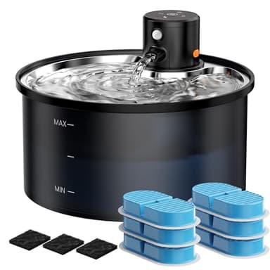 Fontaine a Eau Chat sans Fil: Fontaine à Eau pour Chat à Pile - 3,2L Fontaine Eau Chat avec Detecteur de Mouvement - Silencieuse Distributeur Eau pour Chat et Chien - 6 Filtres + 3 éponges - VKIMISS