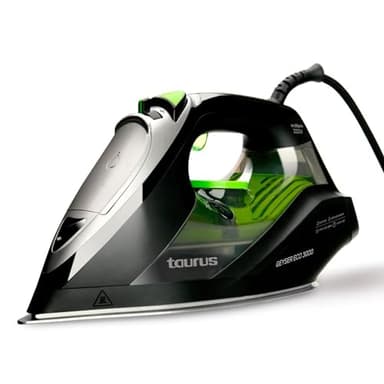 Taurus - Fer à repasser vapeur Geyser Eco 3000,3000W,200 g/min,Pointe de précision,Réglage vapeur et température,Semelle anodisée ultra-glissante,Noir