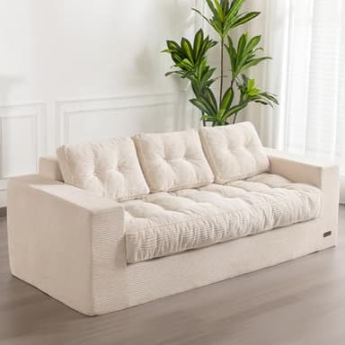 MAXYOYO Canapé 3 Places en Velours Côtelé, Floor Sofa Rembourré avec Accoudoirs, Canapé Causeuse avec Coussin et Dossier Capitonnés, Grand Sofa Poire pour Chambre à Coucher ou Salon