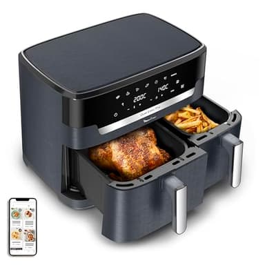 Moulinex Dual Easy Fry XXL, Double friteuse à air XXL, 6 à 10personnes, Grand panier jusqu'à 3kg, 7programmes prédéfinis, EZ942BF0, Gris Poivre de Java