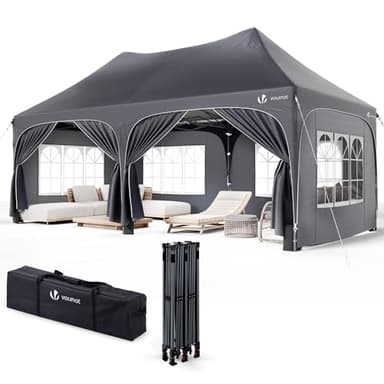 VOUNOT® Tonnelle de Jardin Extérieur 3x6m Barnum Pliant avec 6 Parois Amovibles et 6 Sacs de Sable Tente de Reception Imperméable et Anti-UV pour Camping Festival Mariage Sac de Transport Inclus Gris