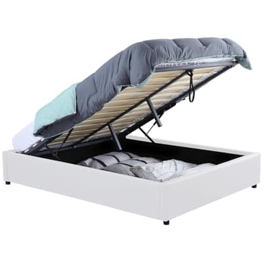 IDMarket - Lit Coffre Double Miami avec sommier 140 x 190 cm PVC Blanc