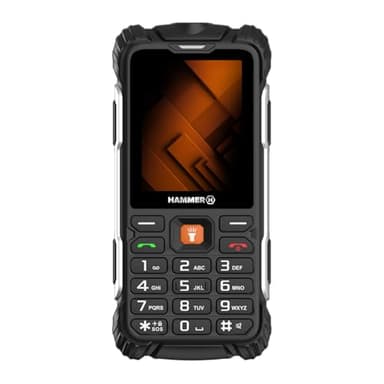 Hammer H Power Plus téléphone Portable extérieur sans contrat, Batterie 3000 mAh, 32 Go, écran IPS 2,8 Pouces, Grandes Touches, Lampe de Poche, Appareil Photo 2 MP, Radio FM, USB-C, NanoSIM, IP68