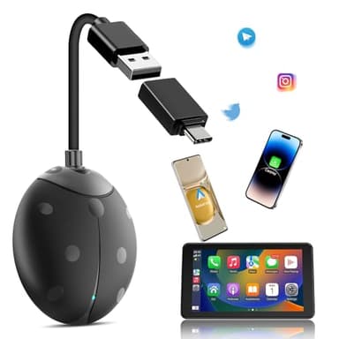 Carplay Android Auto sans Fil 2 en 1 Adaptateur - Boîtier Carplay Facile et Stable pour Carplay et Android Auto Câblés d'Usine - Faible Latence Entre Votre Appareil Intelligent et l'Écran Carplay