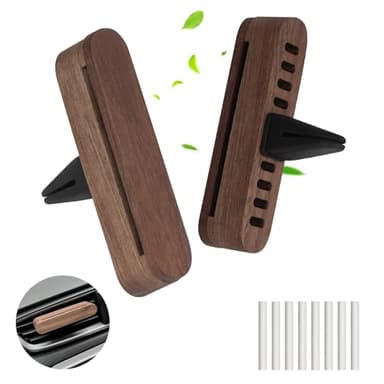 2 pièces Désodorisant pour voiture en bois, diffuseur automatique pour huiles essentielles avec 8 recharges, désodorisant pour voiture, diffuseur d’arôme pour l’intérieur de la voiture, clip diffuseur