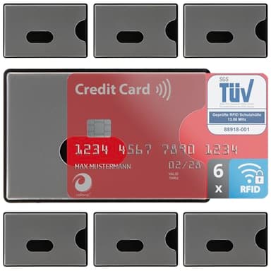 valonic Protection Carte bancaire - 6 pièces - certifié - etuis Anti RFID NFC - Plastique - Transparent - RFID Protection pour Carte Bleu et Carte sans Contact