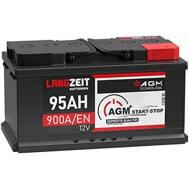 LANGZEIT Batterie voiture 95Ah 12V AGM 900A/EN – Automobile Batterie Start-Stop VRLA haute performance