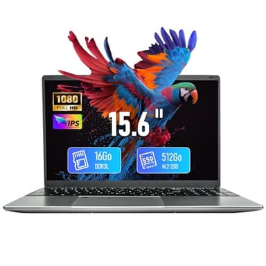 unbholkk Ordinateur Portable 15,6 Pouces, 16 Go RAM 512 Go SSD, Celeron 5205U 5000mAh Grande Autonomie Touch ID PC Portable Écran IPS Laptop Win 11 avec WiFi5 BT USB3.0 pour Bureau Étudiant Loisir