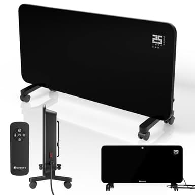 Juskys radiateur en verre 2000W – Noir, chauffage infrarouge mural ou sur pied, commande par application, écran LED, sécurité et télécommande