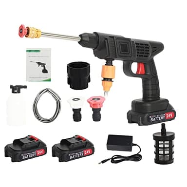 Nettoyeur Haute Pression sans Fil 24V 500 PSI - Modèle Portable avec Batteries Inclus & Buses Réglables 6-en-1 - Idéal pour Voiture, Jardin & Terrasse (3.5 Mpa B)
