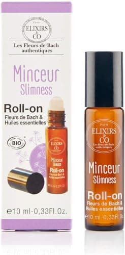 Elixirs & Co - Roll On Huiles Essentielles et Fleurs de Bach Minceur Adulte Bio - Effet Apaisant, Grignotage, Relaxation, Angoisse, Maux Quotidien - Fleur De Bach 100% Naturel - Fabriqué en France