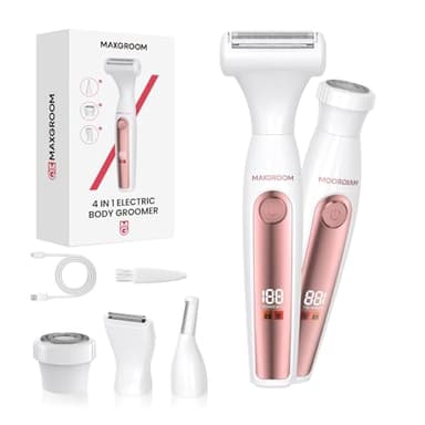 Rasoir Electrique Femme,4 en 1 Rasoir Intime pour Femme,Rasoir Multifonctionnel,Rasoir Électrique USB-C Rechargeable,IPX6 Tondeuse Maillot,pour Corps,Aisselles,Bikini,Sourcils Visage