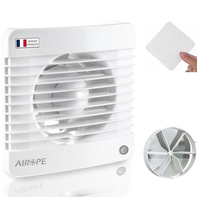 AIROPE-100 mm Ventilateur,Extracteur d'Air,VMC,avec Clapet Anti-Retour + Moustiquaire Intégré,7 W,dB(A) 26, pour Salle de Bain,Cuisine,Bureau,WC,Silencieux,Garantie 5 ANS par AIROPE