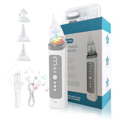 Mouche Bébé Électrique,Avec 3 Réglages d'Aspiration, 7 Modes d'Éclairage, De La Musique Et 3 Tailles d'Embouts En Silicone De Qualité Alimentaire, Convient Aux Enfants Âgés De 0 à 12 Ans