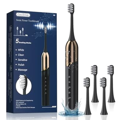 OasiSmile Brosse à Dents Électrique Sonique avec 4 Têtes, 5 Modes, Brosse à Dents Adulte, 41000 VPM, Charge Rapide 3h, Autonomie 100 Jours, Étanche IPX7, Idéale à la Maison et en Voyage