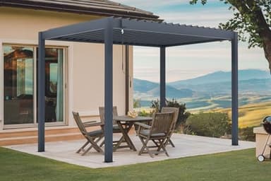 CAZEBOO Pergola Bioclimatique 3x2m Autoportée Piana – Aluminium Gris Lames Orientables en Acier – Tonnelle de Jardin Abri Terrasse – Résistante Vent – Protection Soleil Pluie – Montage Facile Durable