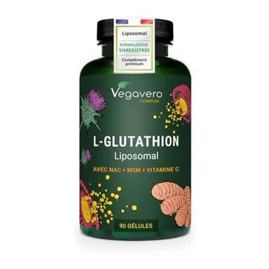 Vegavero GLUTATHION Liposomal & Réduit PureWay™- G | Avec Précurseurs : NAC, Vitamine C, MSM, Glycine | Antioxydant + Anti age + Immunité | 90 Gélules | Vegan & Sans Additifs